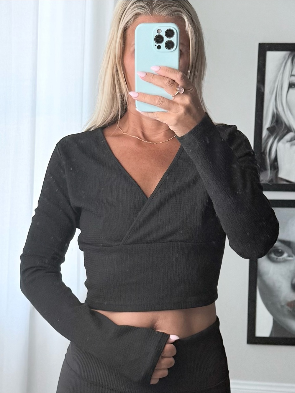 Cider Black Long-Sleeve Wrap Crop Top